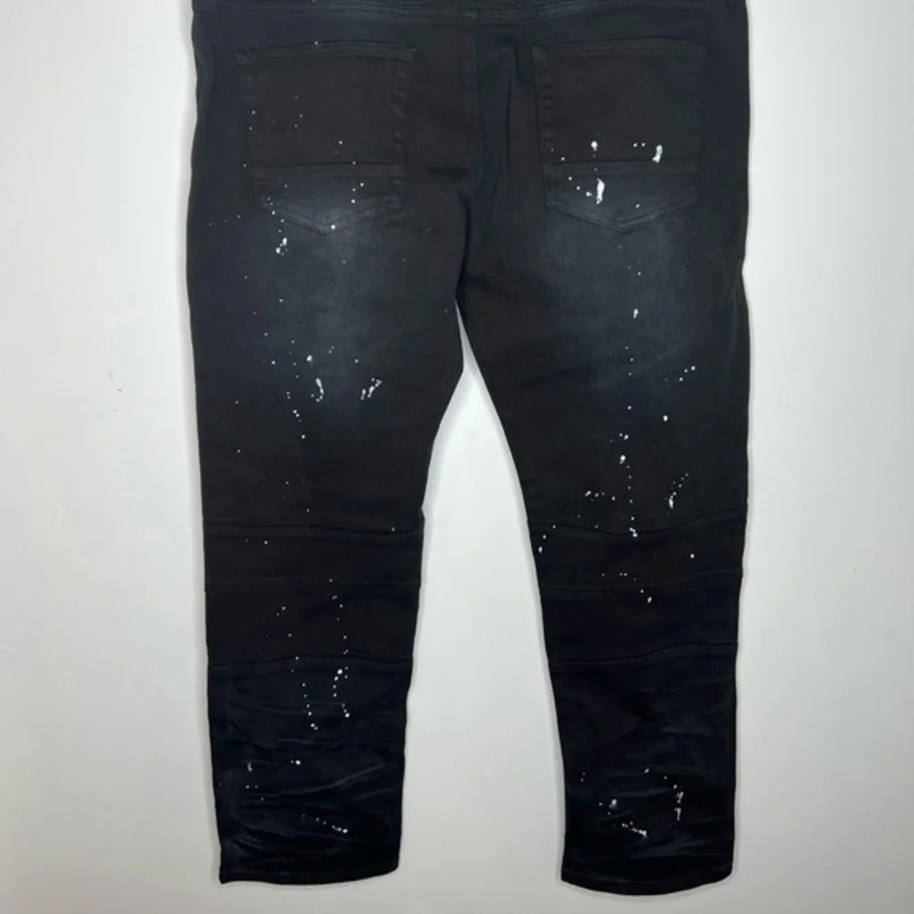 NEW Grey Earth paint splatter moto‎ zipper skinny jeans 42